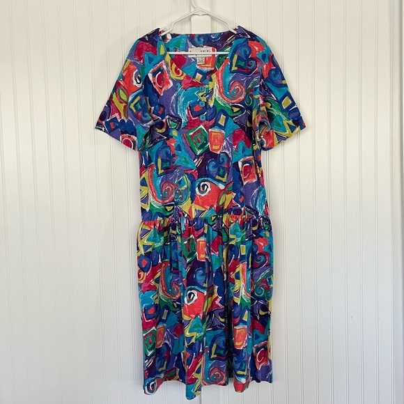 Vintage Colorful Maxi Dress Casual Wild Crazy Pattern Unique Artsy Abstract 14 - Picture 10 of 14